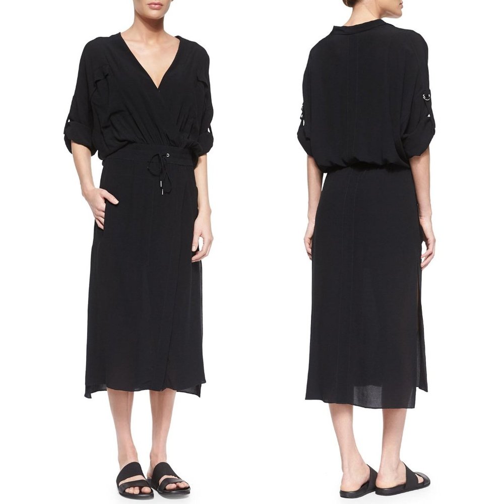 Helmut Lang Gaze Crepe Drawstring-Waist Dress